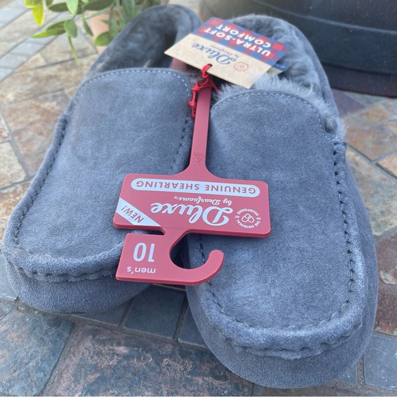 GENUINE LEATHER & SHEARLING Dearfoam Moccasin Slippers MEN’S 10 or 12 - Picture 2 of 10